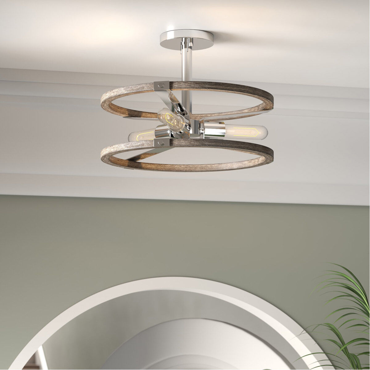 Hanston 3 Light 15.5 inch Polished Nickel Semi-Flush Ceiling Light